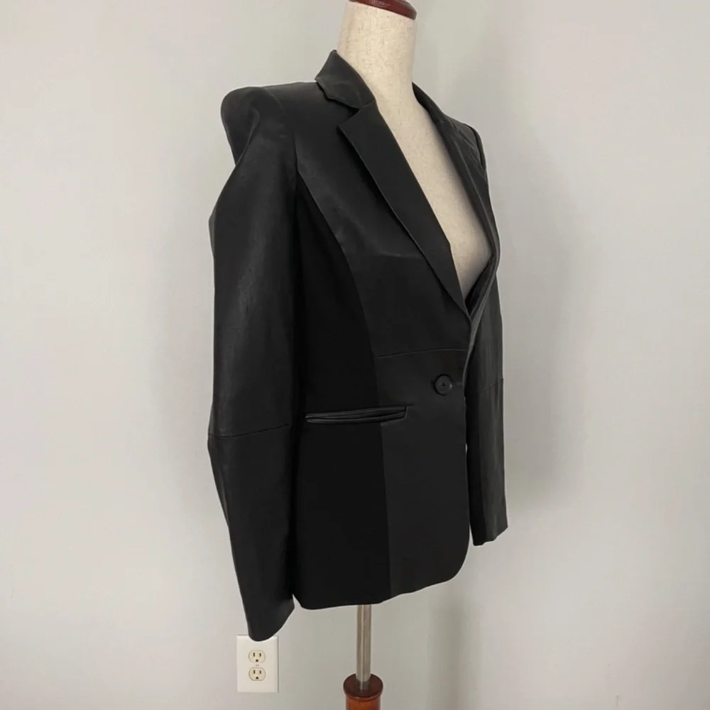Alice + Olivia Black Leather Blazer - Size S - Picture 8 of 10
